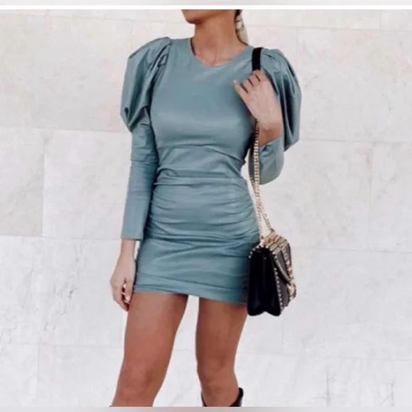 Zara | Dresses | Zara Blue Ruched Bodycon Dress Size S | Poshmark